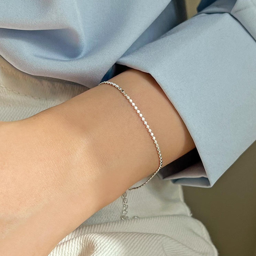 Flat Dot Chain Bracelet – Sterling Silver Dainty Bracelet, Thin Minimalist Layering Jewelry Gift for Her, Everyday Stackable | Cult Mystique