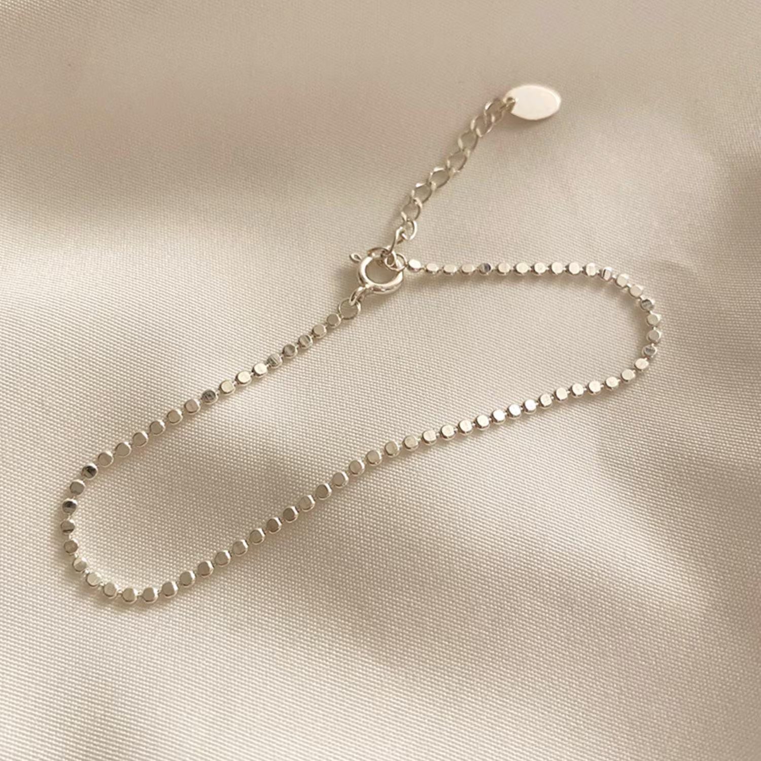 Flat Dot Chain Bracelet – Sterling Silver Dainty Bracelet, Thin Minimalist Layering Jewelry Gift for Her, Everyday Stackable | Cult Mystique