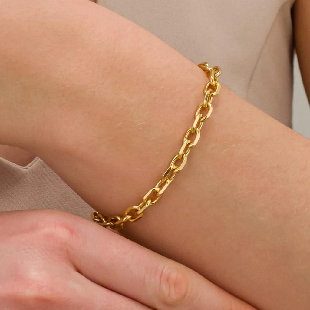 18K Gold Filled Bracelet, Gold Link Chain Bracelet for Women, Everyday Stacking Chain Bracelet