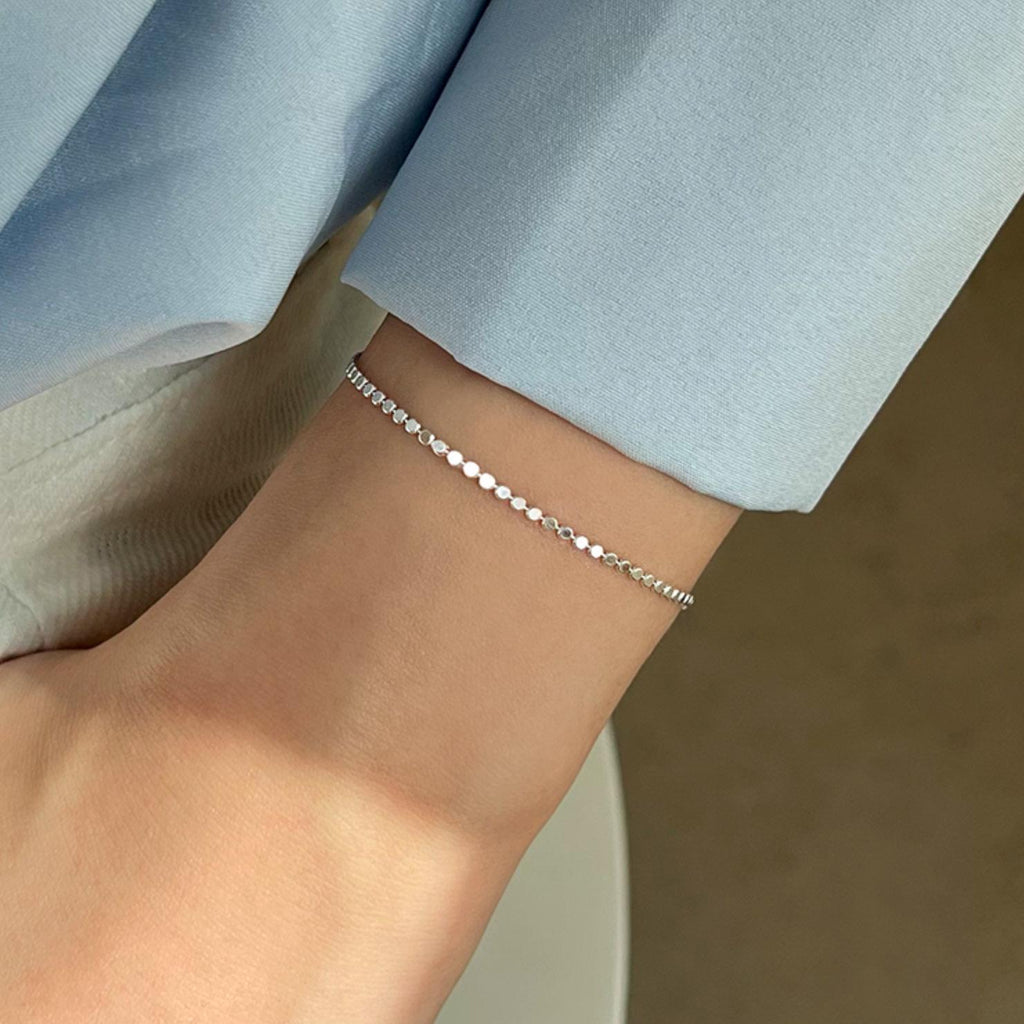 Flat Dot Chain Bracelet – Sterling Silver Dainty Bracelet, Thin Minimalist Layering Jewelry Gift for Her, Everyday Stackable | Cult Mystique