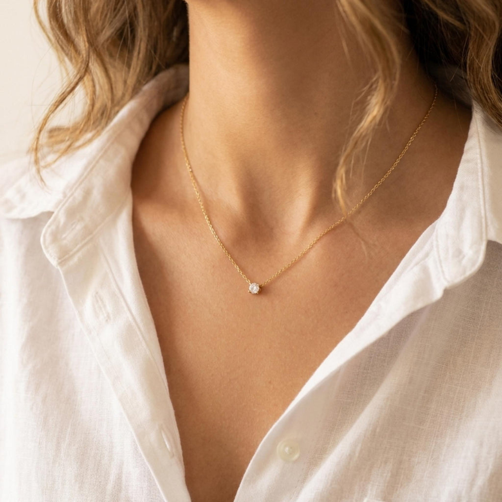 Dainty Solitaire Diamond Necklace, Delicate Necklace, Layering Gold Necklace, Sterling Silver Jewellery, Bridal Necklace, Gifts for Her
