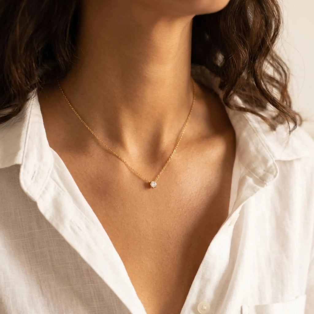 Dainty Solitaire Diamond Necklace, Delicate Necklace, Layering Gold Necklace, Sterling Silver Jewellery, Bridal Necklace, Gifts for Her