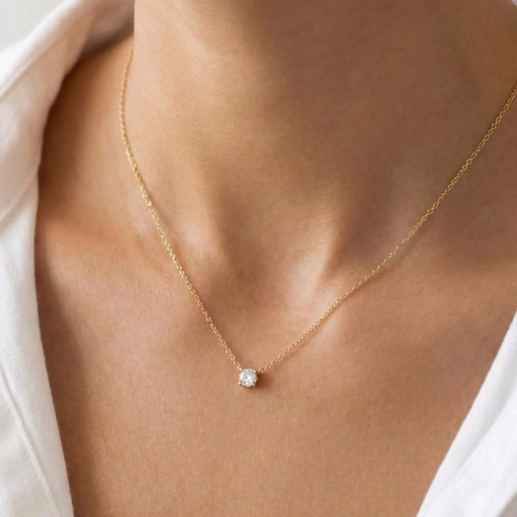 Dainty Solitaire Diamond Necklace, Delicate Necklace, Layering Gold Necklace, Sterling Silver Jewellery, Bridal Necklace, Gifts for Her