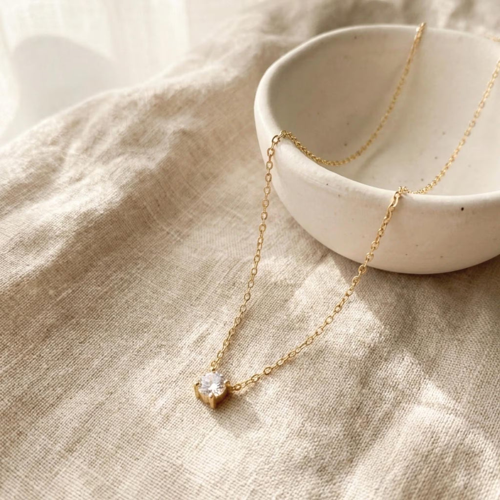 Dainty Solitaire Diamond Necklace, Delicate Necklace, Layering Gold Necklace, Sterling Silver Jewellery, Bridal Necklace, Gifts for Her