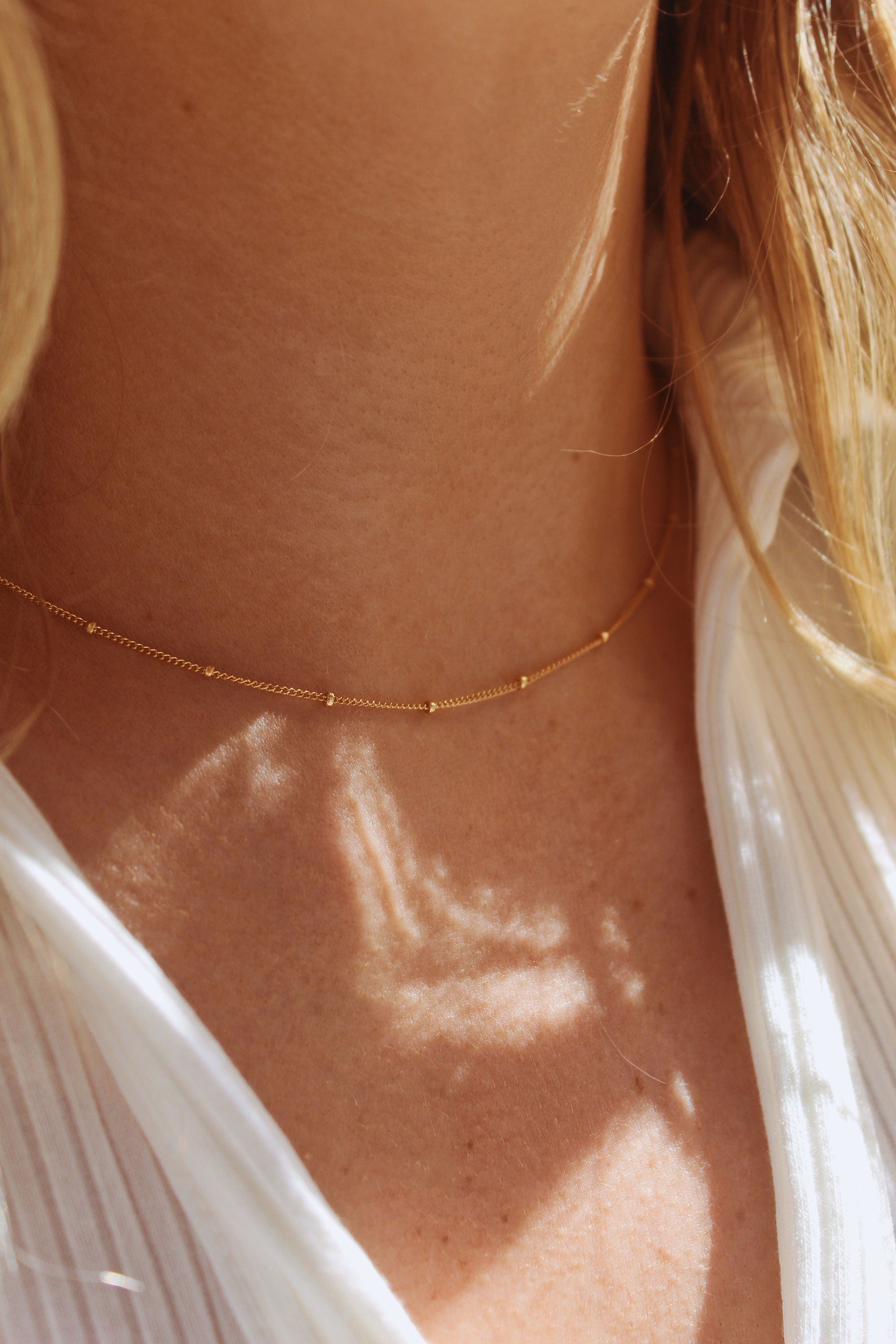 14K Gold Necklace, Gold Satellite Necklace, Gold Necklace, Dainty Gold Necklace, Necklace for Woman, Choker Necklace, 14K Gold Chain, Choker
