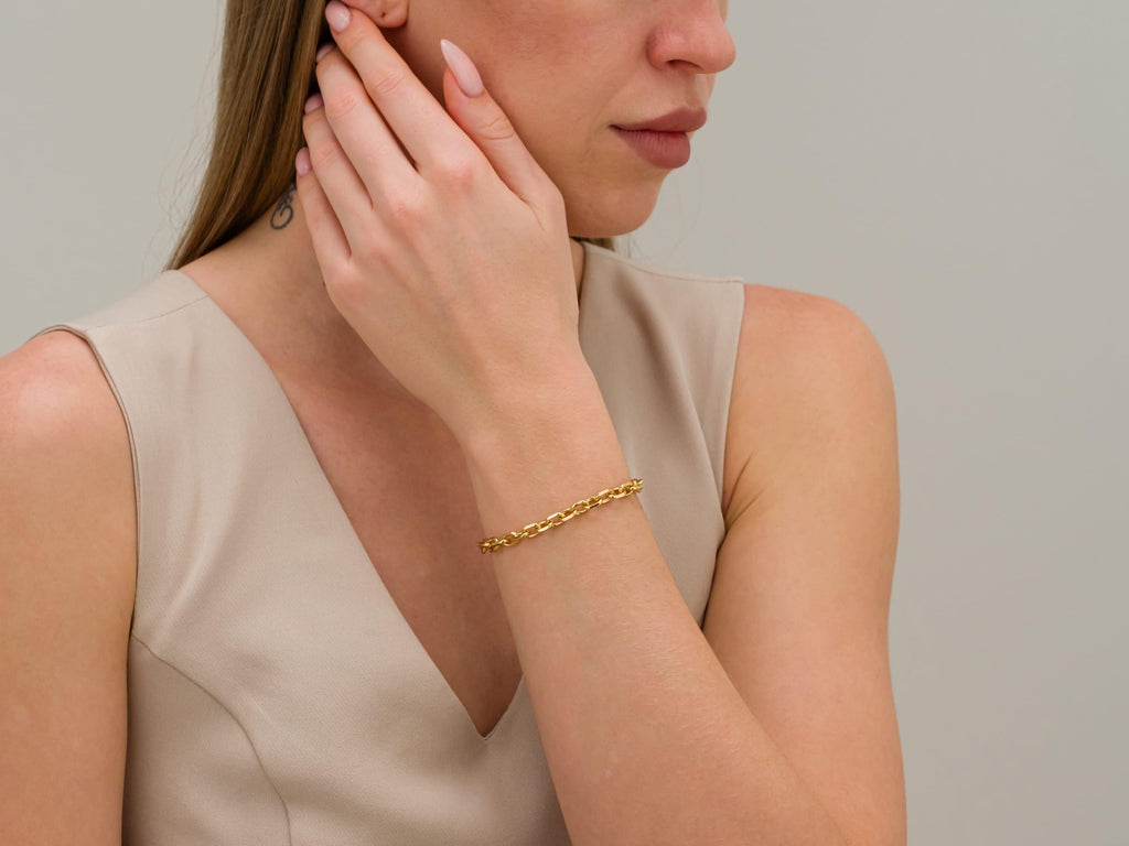 18K Gold Filled Bracelet, Gold Link Chain Bracelet for Women, Everyday Stacking Chain Bracelet