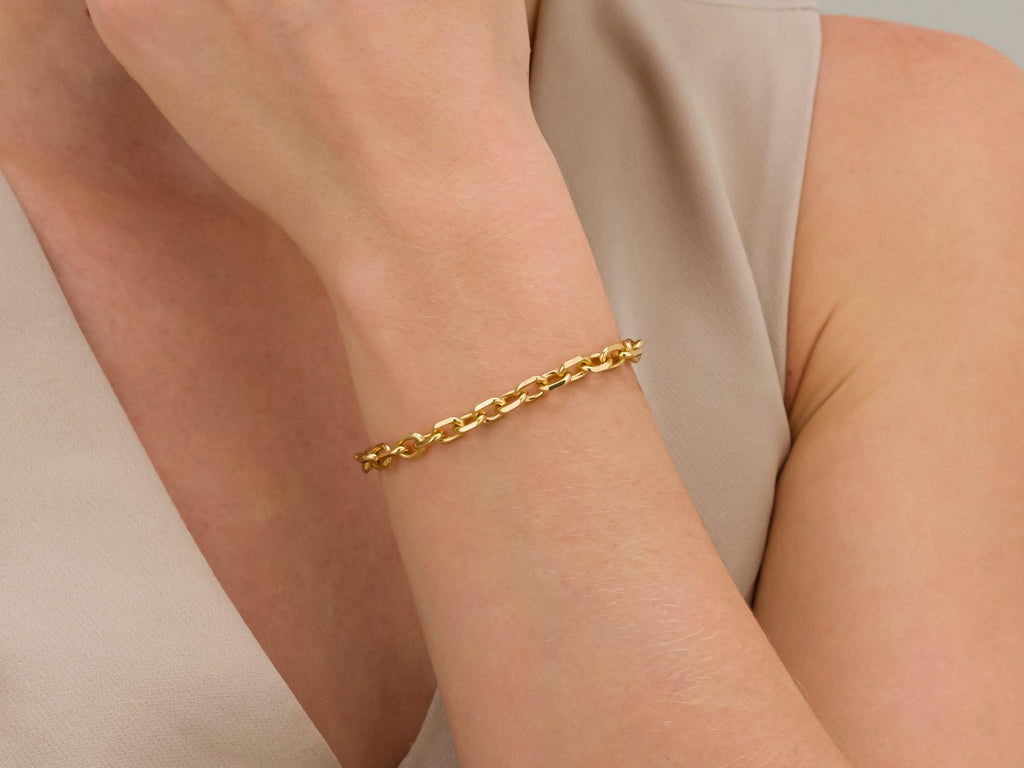18K Gold Filled Bracelet, Gold Link Chain Bracelet for Women, Everyday Stacking Chain Bracelet