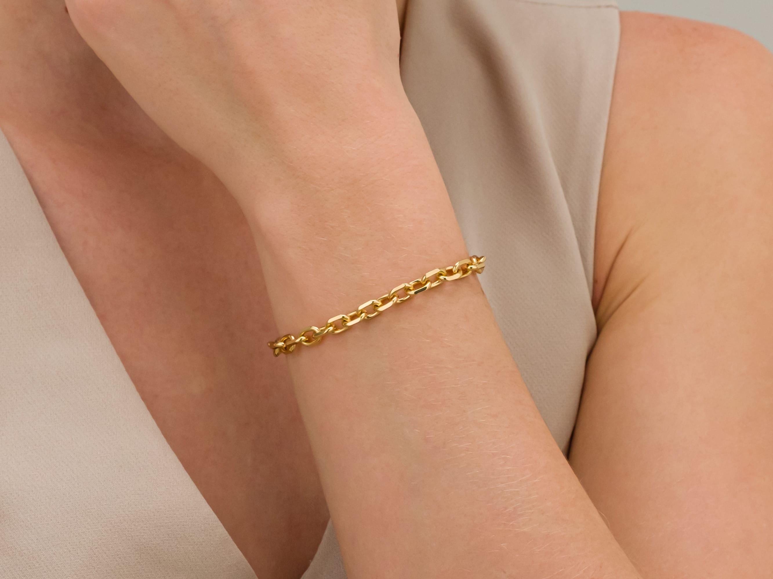 18K Gold Filled Bracelet, Gold Link Chain Bracelet for Women, Everyday Stacking Chain Bracelet