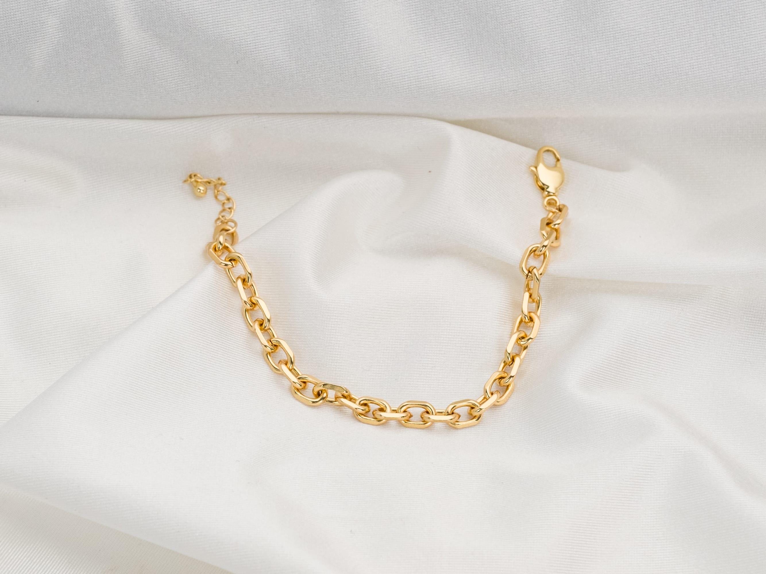 18K Gold Filled Bracelet, Gold Link Chain Bracelet for Women, Everyday Stacking Chain Bracelet