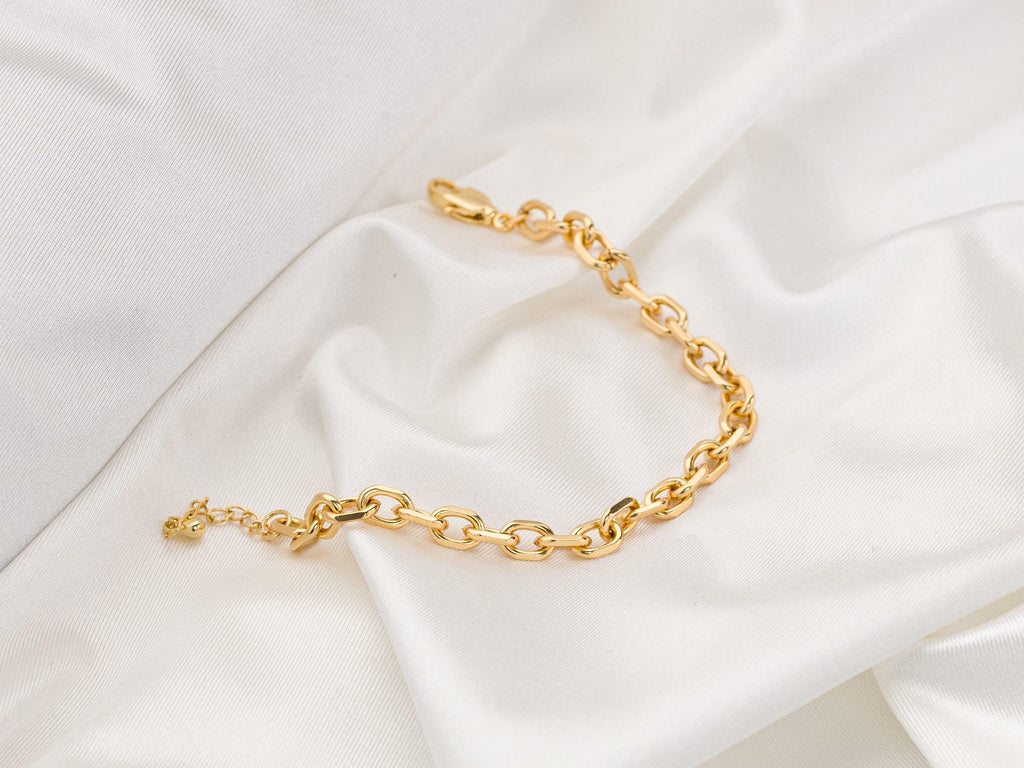 18K Gold Filled Bracelet, Gold Link Chain Bracelet for Women, Everyday Stacking Chain Bracelet