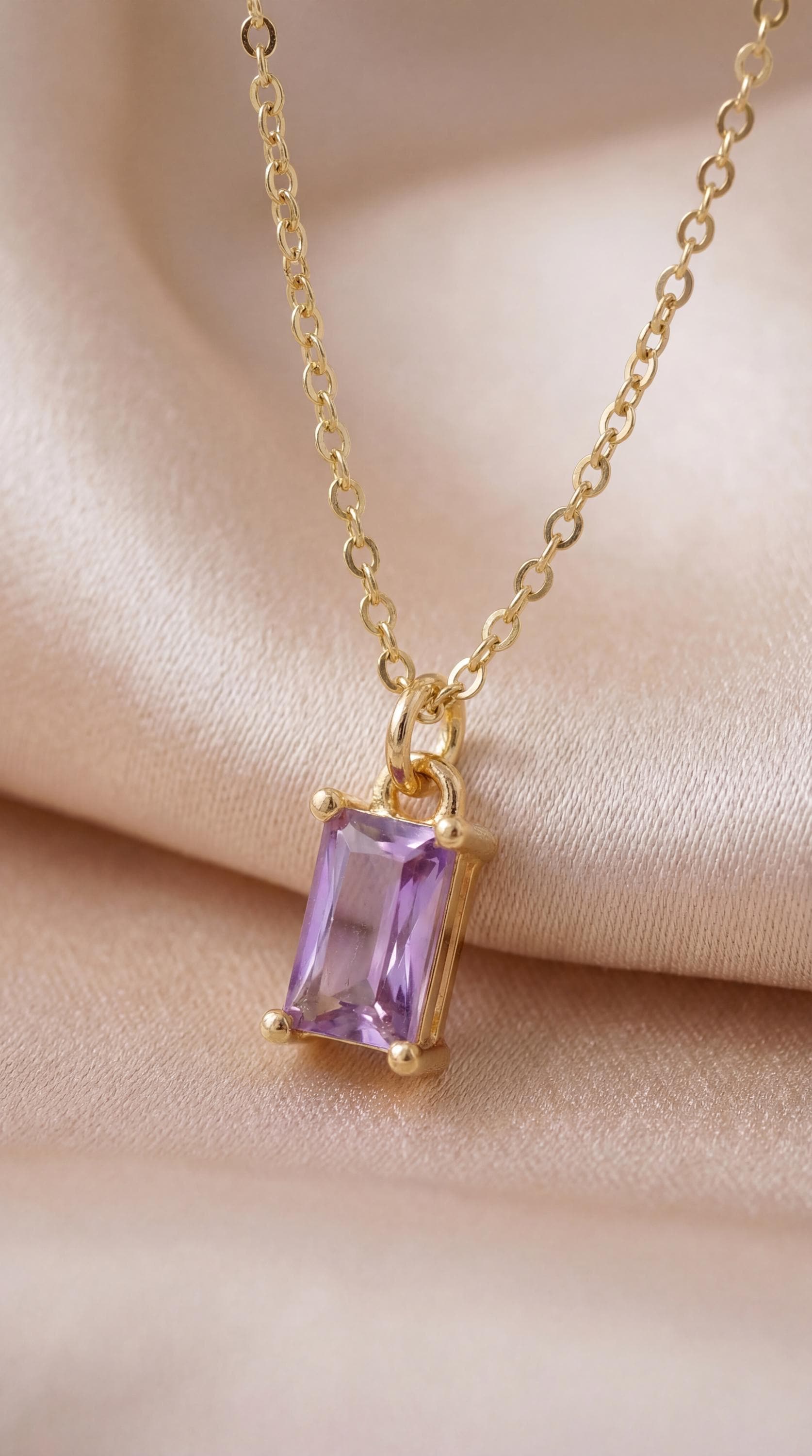 Amethyst Jewellery Set | Purple Baguette Necklace & Earrings 