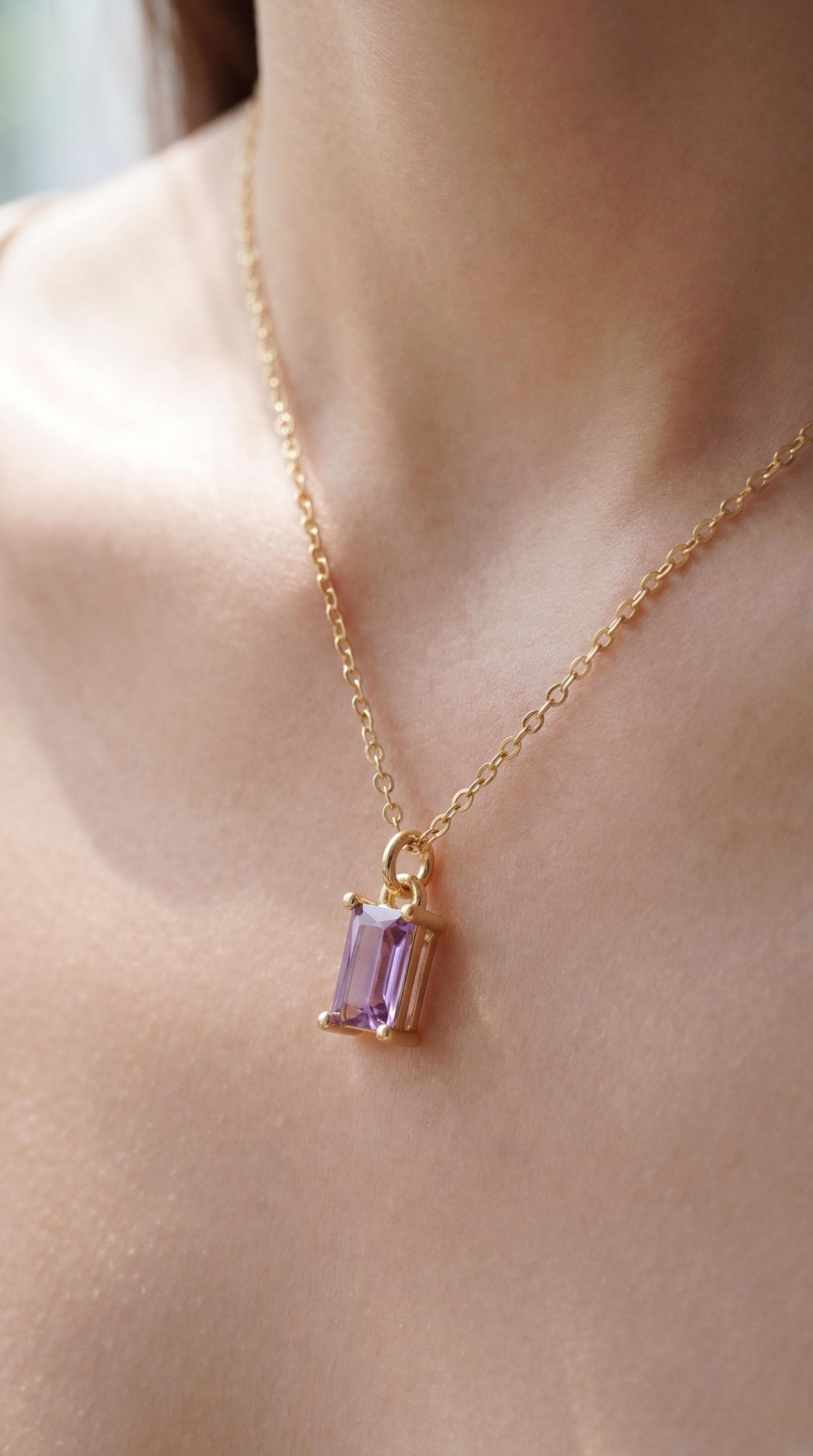 Amethyst Jewellery Set | Purple Baguette Necklace & Earrings 